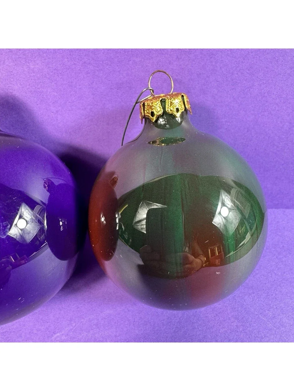 4 Glass Christmas Ornaments Swirl Marbled Red Blue Teal Handpainted 1990s Retro
